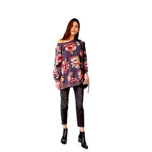 Free People Women Floral Raglan Sweatshirts Black S
